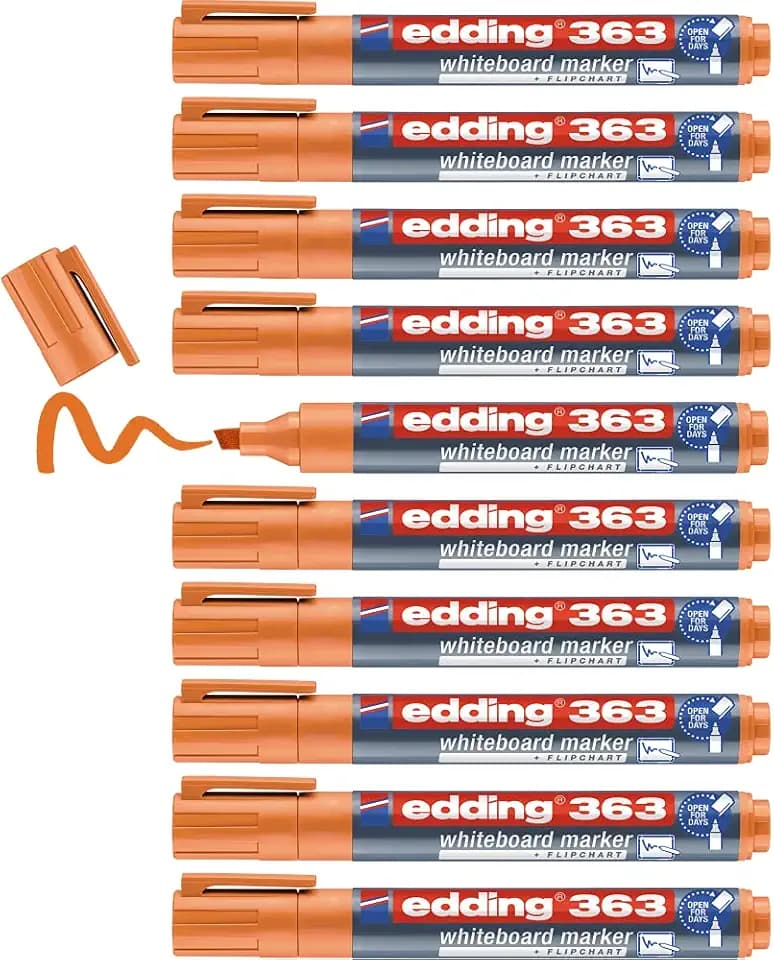 edding 363 Whiteboardmarker - orange - 10 Whiteboard Stifte - Keilspitze 1-5 mm - Boardmarker abwischbar - für Whiteboard, Flipchart, Magnettafel, Pinnwand, Memoboard - Sketchnotes