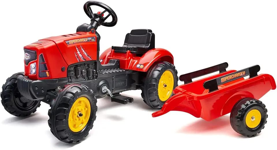 Falk - Traktor mit Pedalen Supercharger mit Anhänger – ab 2 Jahren Abdeckung zum Öffnen – Lenkrad mit Hupe – 2030AB