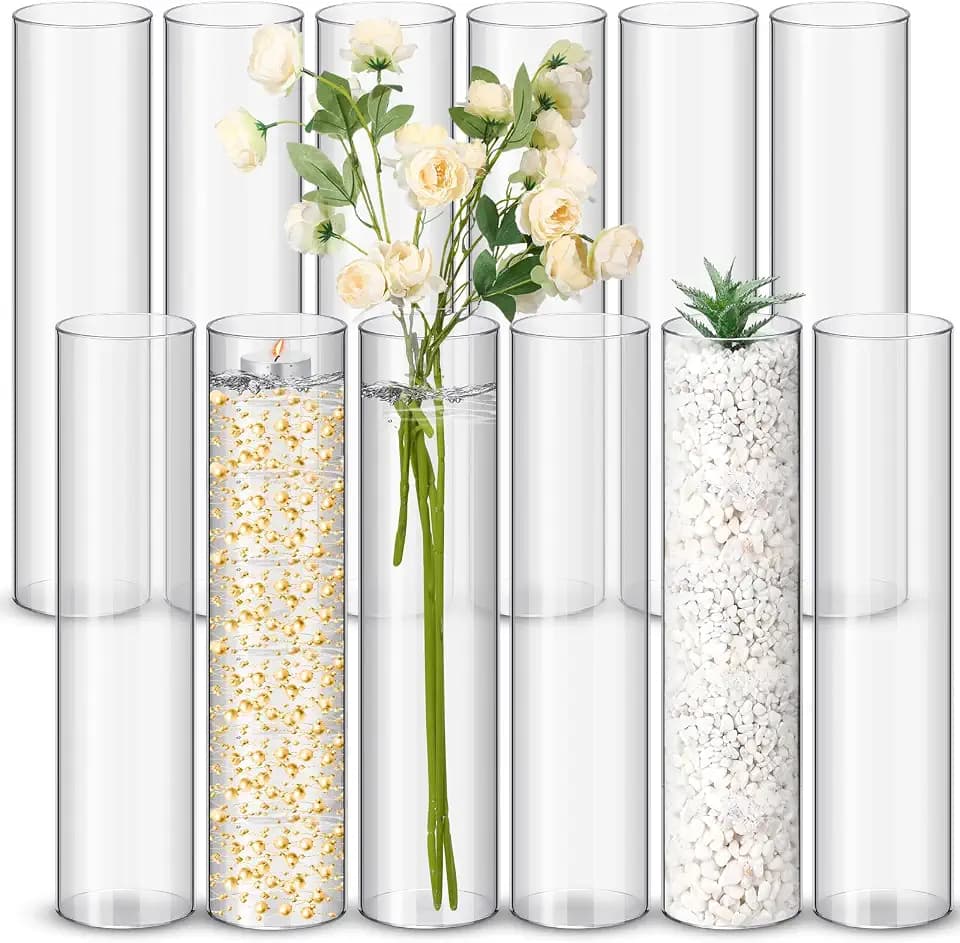 Nuogo 12 Pcs Clear Acrylic Cylinder Vases Wedding Centerpieces,12 Inch