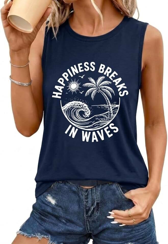 Tank Top for Women Sleeveless Summer Crewneck Graphic Loose Fit Tunic Top