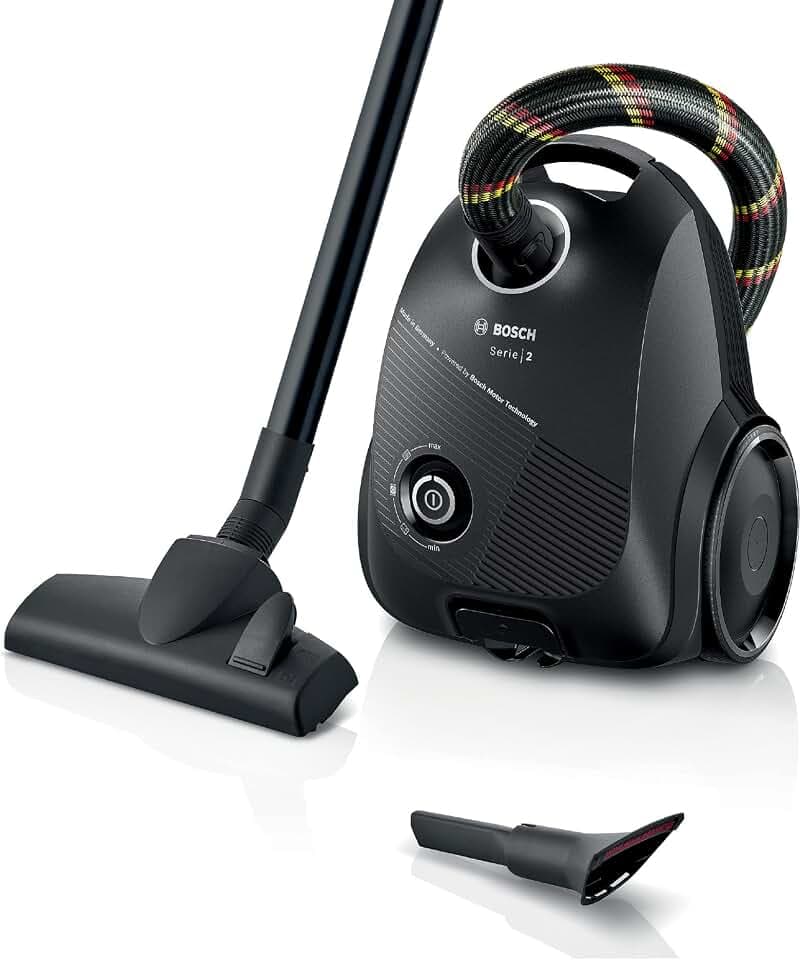 Bosch Staubsauger mit Beutel Serie 2 BGDS2CHAMP, Bodenstaubsauger, nachhaltig, aus Recyclingmaterial, Hygiene-Filter, 10 Jahre Motorgarantie, kompakt, leistungsstark, Made in Germany, 600 W, schwarz