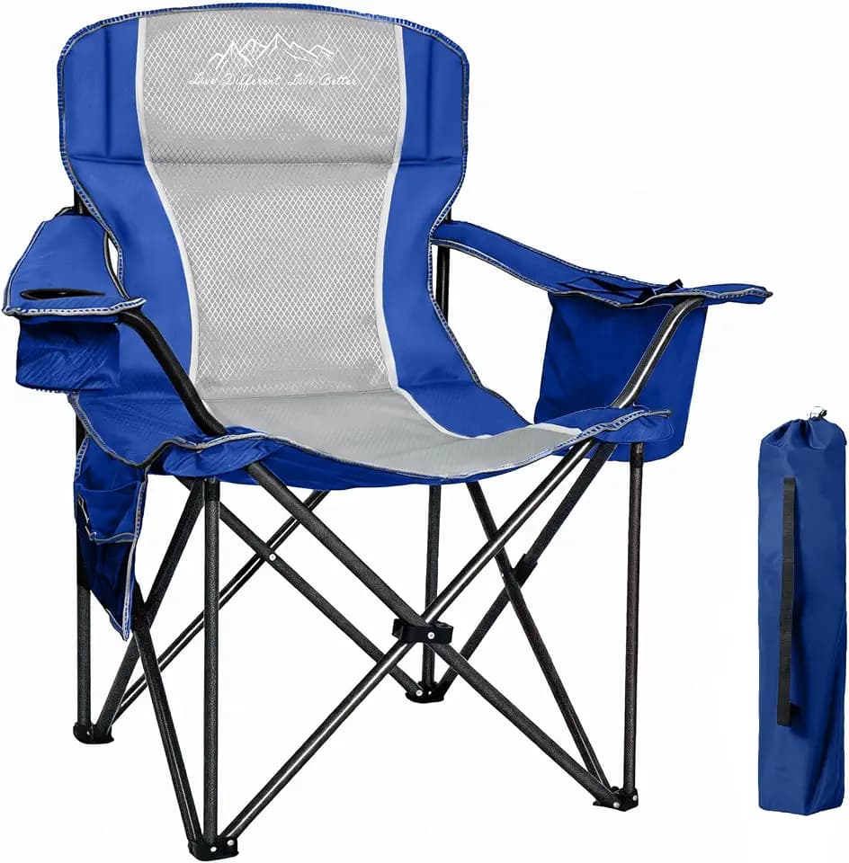 Oversized Camping Chairs, 500lbs Padded Outdoor Chair with Lumbar Support