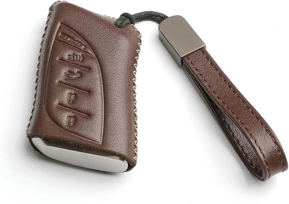 Leather for Lexus UX200 LS500H LS500 LC500 ES300h LC500h ES350 Remote 4 Buttons Key Case Holder Cover Fob Chain (Brown)