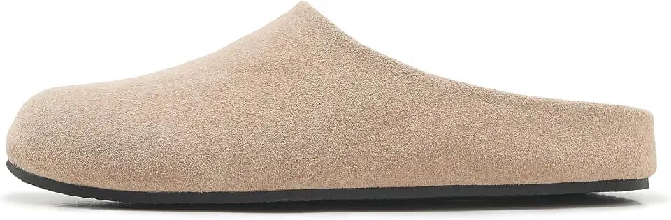Women's Suede Clogs Round Toe Print Leather Mules Cork Footbed Clog with Arch Support Comfort Casual Slip-on Fall Shoes