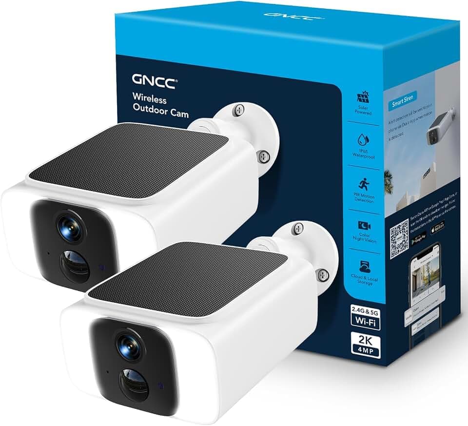 GNCC 2K 4MP Überwachungskamera Aussen Akku Solar 5G/2.4G Hz WLAN(2 Stück)