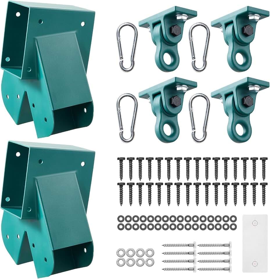 VEVOR Swing Set Brackets, Heavy-Duty A-Frame Set Hardware, with 2 A-Frame Swing Brackets & 4 Hangers, Sturdy for Playground Backyard Park Equipment Mounting Parts Outdoor, Hardware Included, Green