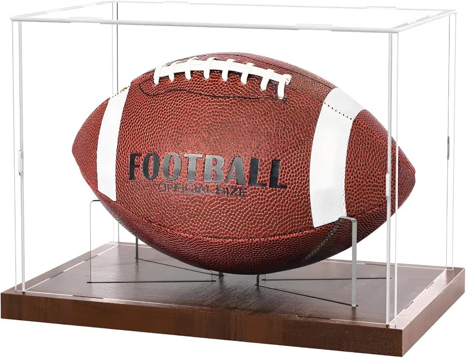 Fitense Full Size Acrylic Football Display Case Solid Wood Base