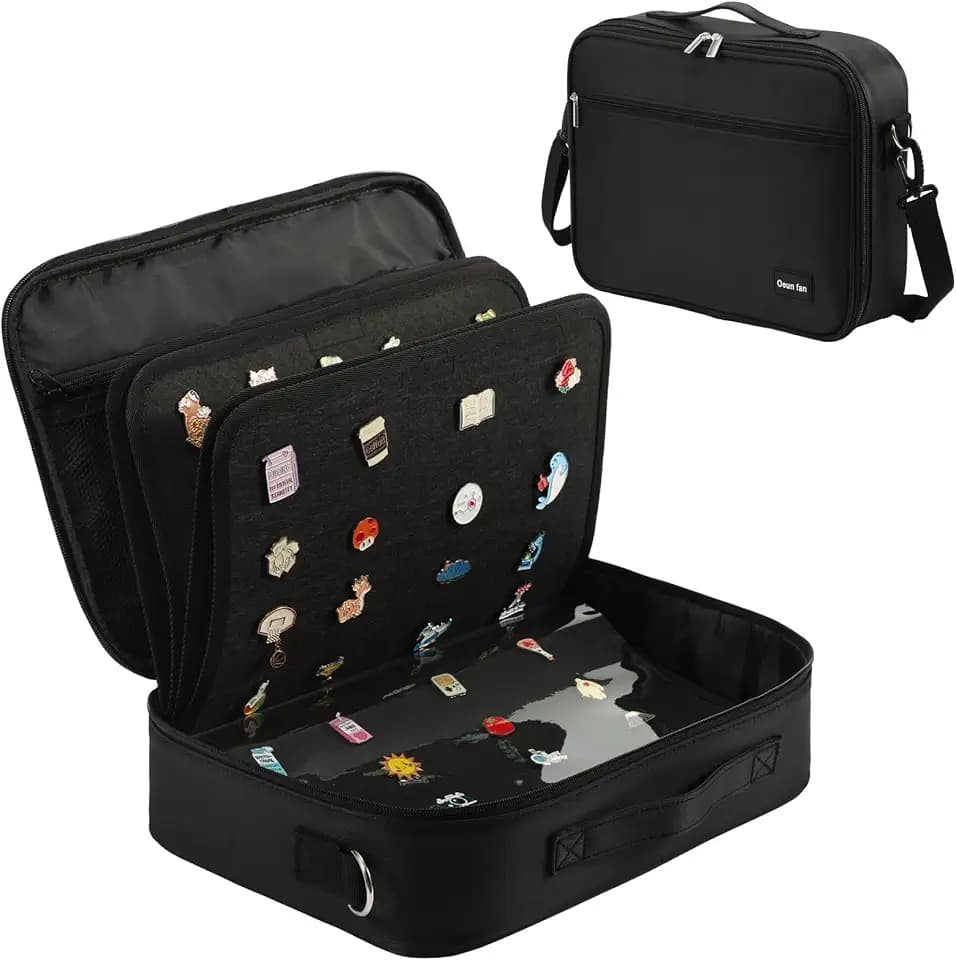 Oeun fan Enamel Pin Display Storage Bag with Shoulder Strap, 12-Page Pro Pins Book to Carry, Display and Trade Your Collectible Pins, Medals, Brooches