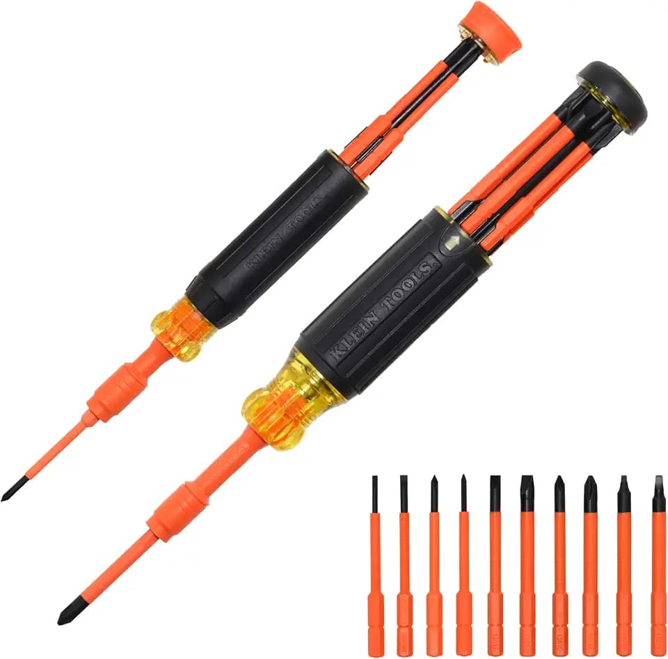 Klein Tools 32310INS 10-in-2 Insulated Multi-Bit and Multi-Bit Precision Screwdriver Set, Auto-Locking Collar, 1000V Rated, In-Handle Bit Storage