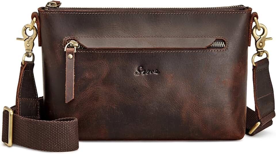 S-ZONE Leather Crossbody Bags for Women Medium Trendy with Wide Strap