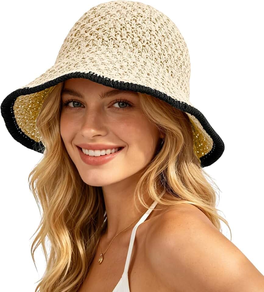 Sun Hat for Women Summer Straw Beach Hats Bucket Hat Floppy Crochet Hat