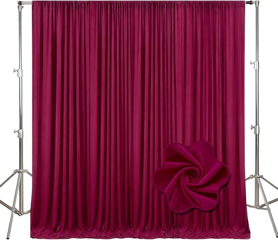 10Ft x 7Ft Burgundy Backdrop Curtains for Parties, Polyester Fabric Backdrop Drapes with Rod Pockets for Weddings, Birthday, Halloween, Photography, Christmas Party Background Curtain, 2 Panels