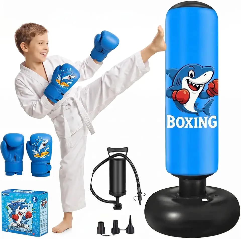 Qoosea Boxsack für Kinder von 3–8 Jahren, 130cm Standboxsack Aufblasbarer mit Boxhandschuhe Boxsack Stehender, Geschenk für Jungen und Mädchen Üben von Karate, Kickboxen,Taekwondo, MMA