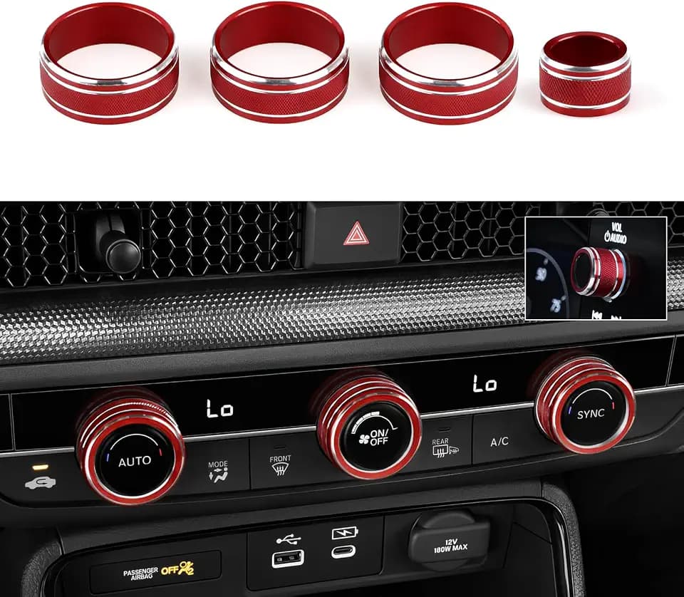 Climate Control Knob Switch AC Radio Volume Tune Button Knob Rings for 2022 2023 2024 Honda Civic / 2023 2024 Honda CRV Accessories