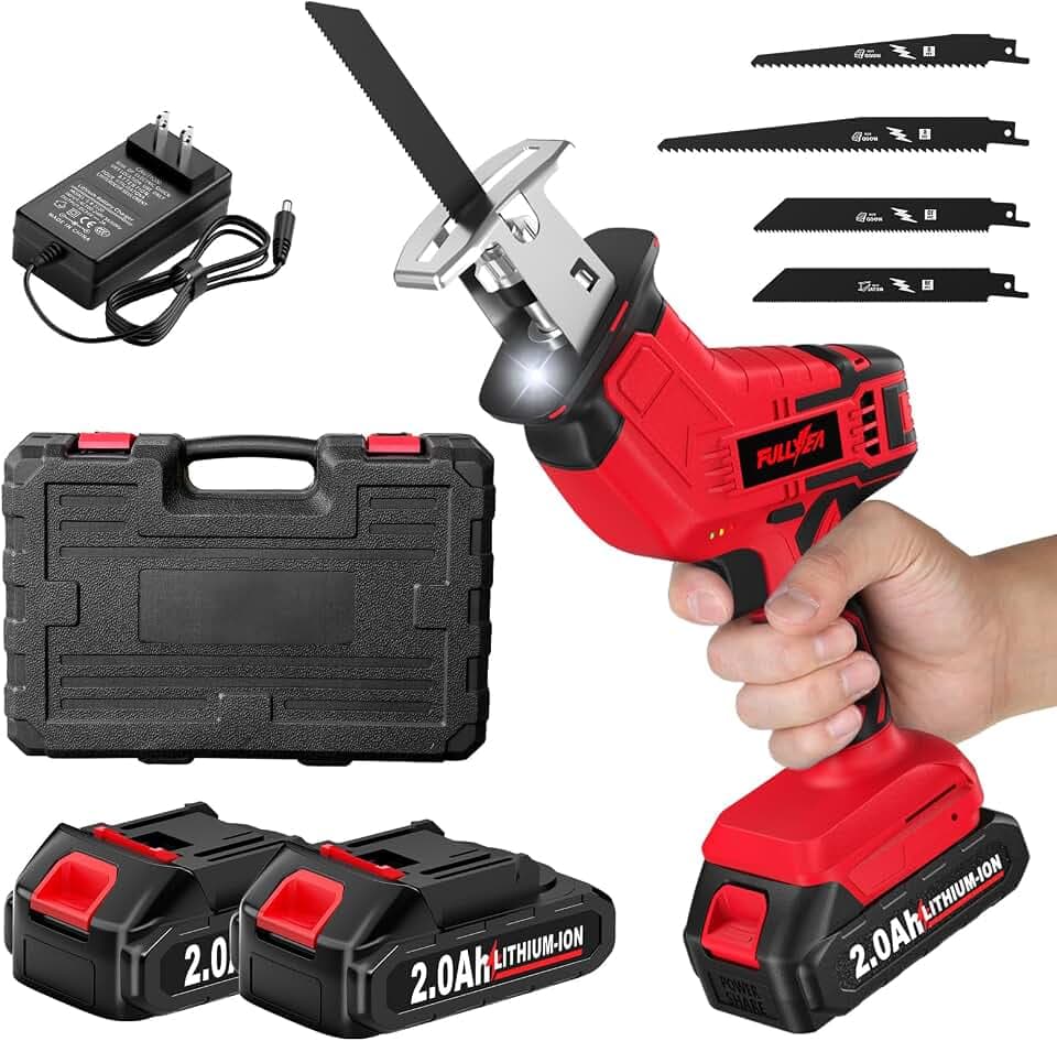 FULLYEA 21V Reciprocating Saw Cordless, 0-3500 SPM, with 2*2.0Ah Batteries