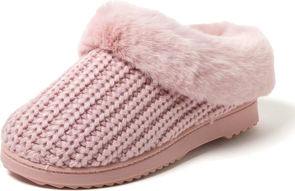 Dearfoams Women's Memory Foam Cozy Soft House Slippers Gifts for Women Hannah Knit Clog House Shoes