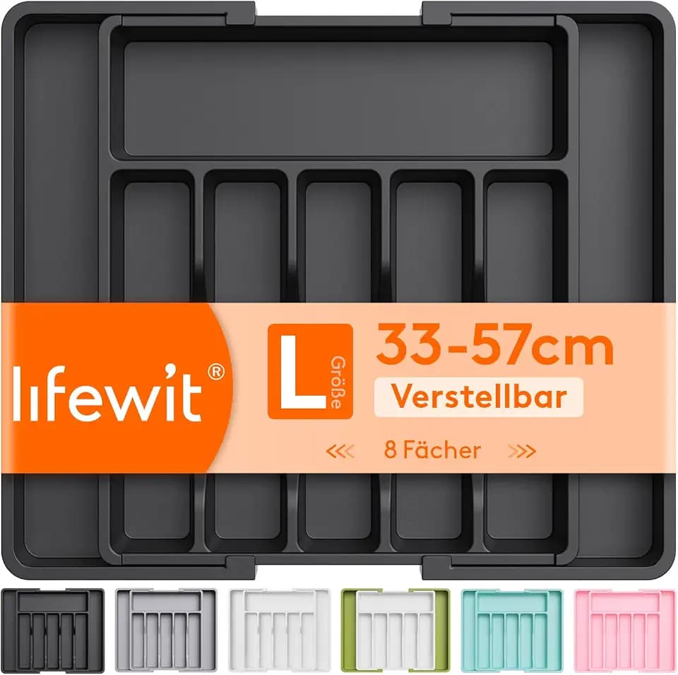 Lifewit Besteckkasten für Schubladen, 6-8 Fächer verstellbarer Organizer