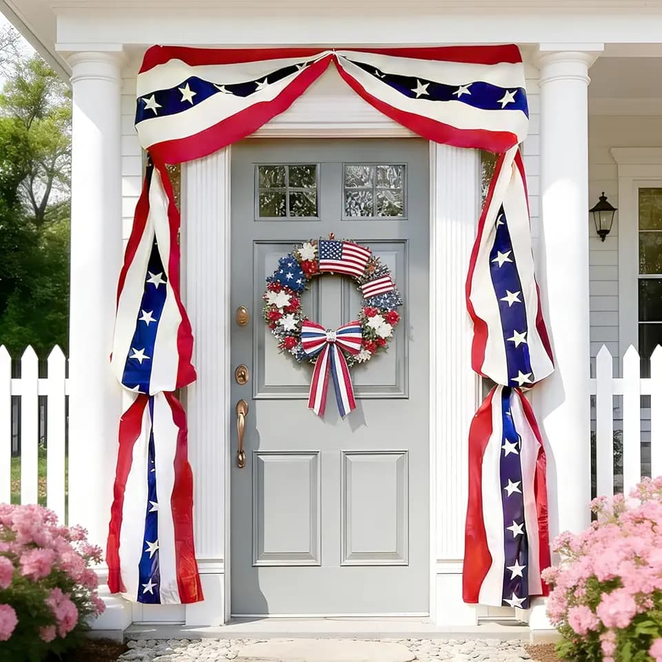 4th of July Decorations - Patriotic Bunting American Flag Banner Outdoor Porch Decor for Independence Day and Memorial Days