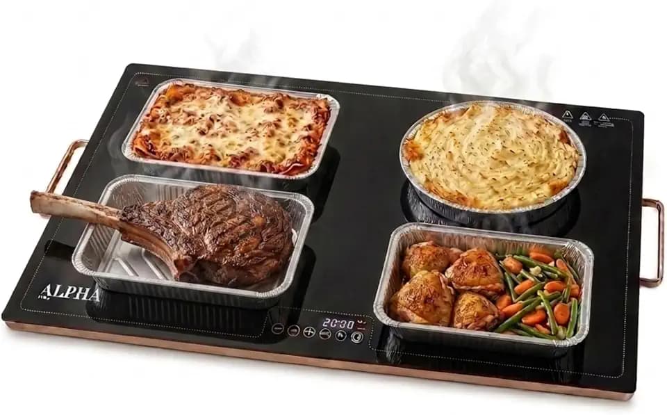 Alpha Living Warming Tray for Food – 30 Inch Glass Top Food Warmers for Parties Buffet – Tempered Glass Electric Warming Mat with 3 Heat Settings – Buffet Warmer for Events, Parties, Catering