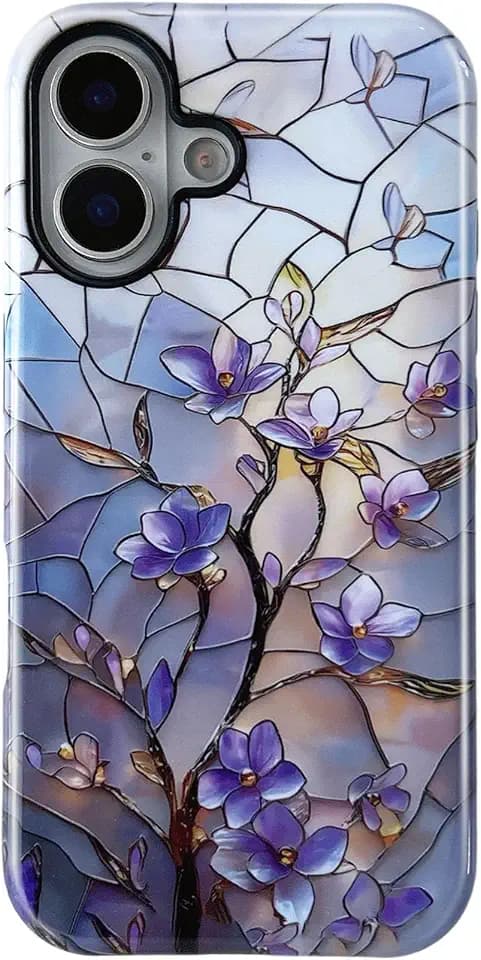QLTYPRI Blumenhülle für iPhone 16, Ästhetische, Niedliche Blumenhülle für Mädchen und Frauen, Schützende Hybride 2-Lagige Hartschalen-Silikonhülle – Alte Magnolie