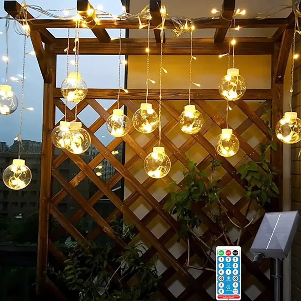 Solar Wishing Ball Fairy Curtain Lights, Waterproof 8 Modes Flashing String Lights with Remote Control for Bedroom, Christmas, Wedding, Party Decoration (Warm White)