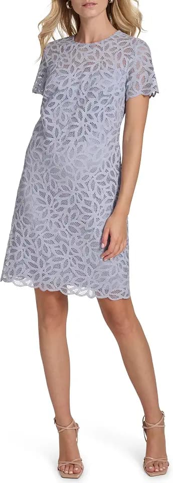 Calvin Klein Women's Short Sleeve Lace Mini Shift Dress