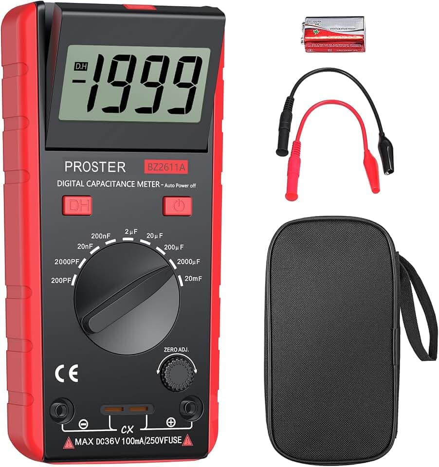 Proster Digitales Kapazitätsmessgerät 200pF-20mF Messgerät Kondensator Handmultimeter Tester für Anfänger mit drehbarer LCD-Anzeige