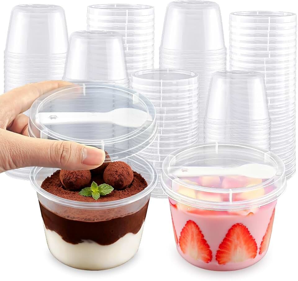 50 Pack 8oz Plastic Dessert Cups with Lids and Spoons