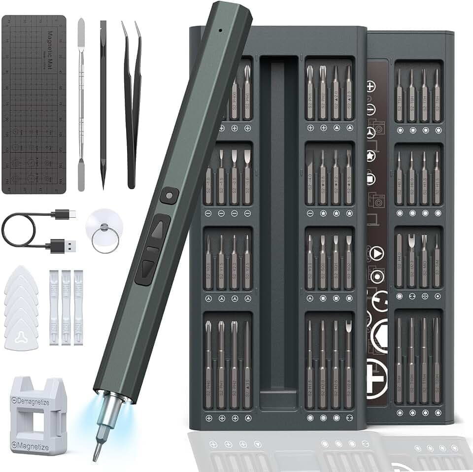 Akku Schraubendreher, Hancaner Mini Elektrisch Schraubenzieher, 82 in 1 Magnetische Feinmechaniker Schraubendreher Set mit 350 mAh Batterie, LED-Leuchten, für Laptop, PC, Telefone, Kamera, Uhren