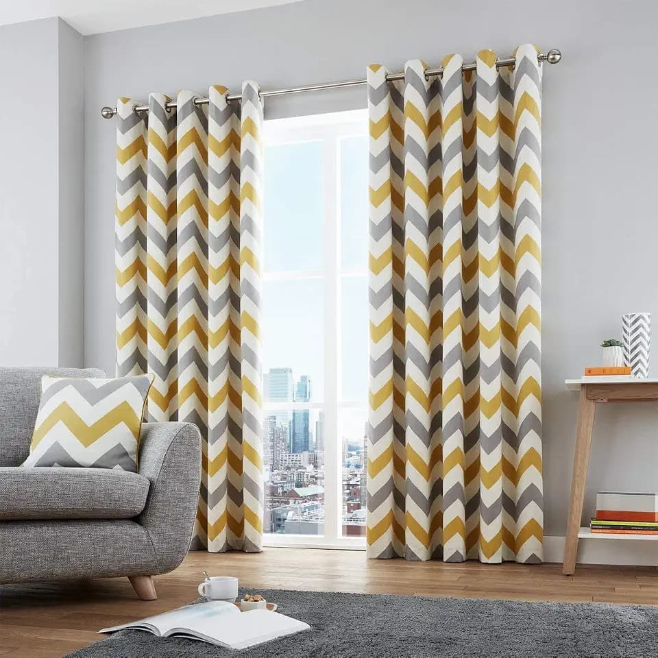 Fusion Chevron Ösenvorhang baumwolle ocker Curtains: 90" Width x 72" Drop (228 x 183cm)
