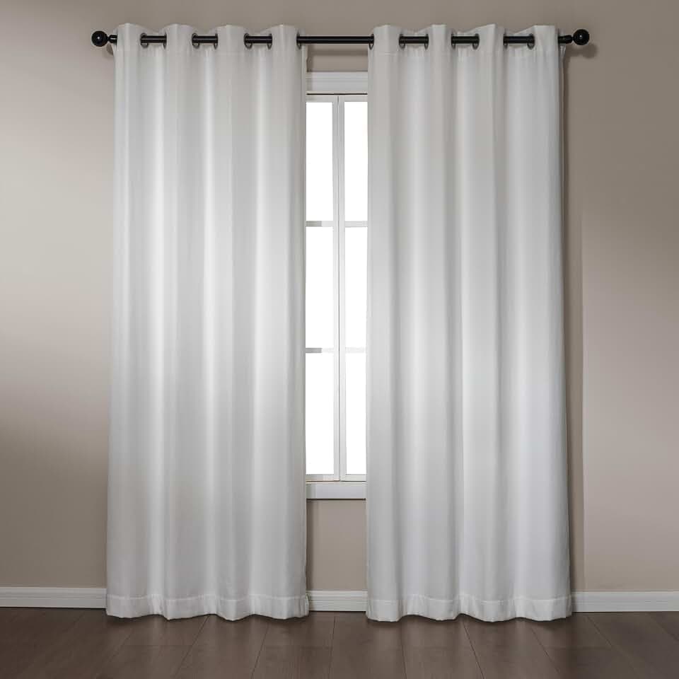 Amazon Basics Chenille Room Darkening Curtains, Light Filtering Window Drapes for Bedroom and Living Room, 2-Panel Set with Grommets, 42" W × 84" L, White Solid
