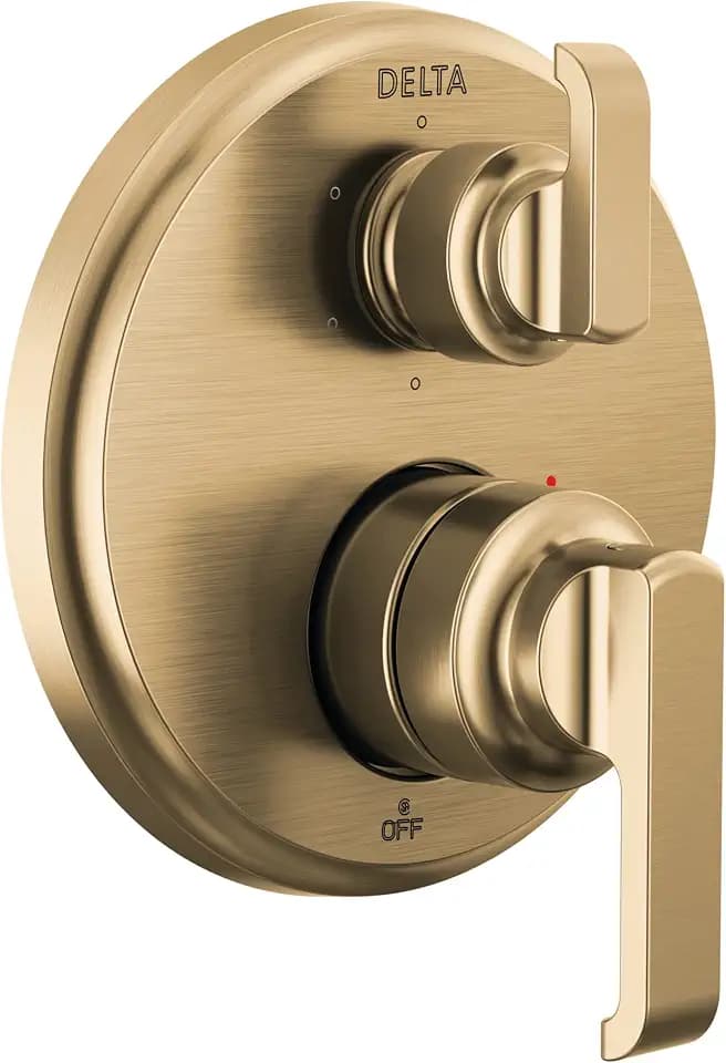Delta Tetra Single-Function Shower Handle Trim Kit with 6-Way Integrated Diverter, Brushed Gold Shower System Valve with Diverter, Lumicoat Champagne Bronze T24989-CZ-PR (Valve Not Included)