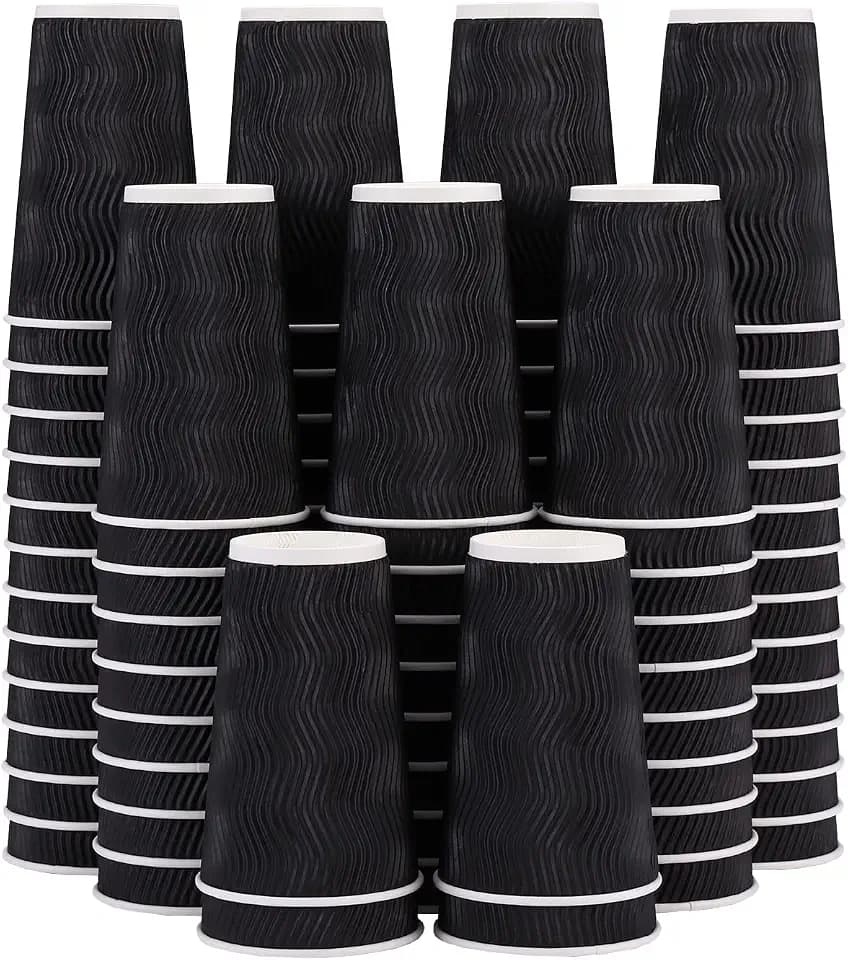 Lamosi 16 oz Coffee Cups 90 Pack, Disposable Insulated Corrugated Paper Cup