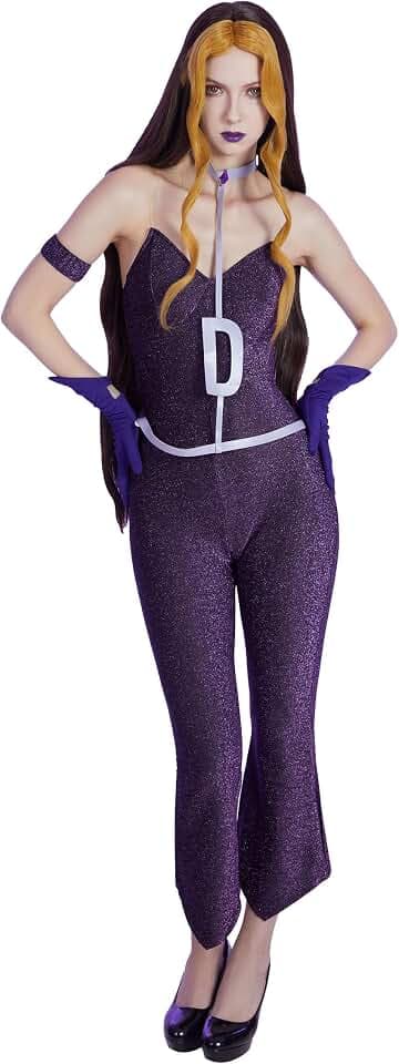 Micotaku Winx Club Officially Licensed Women's Darcy Witch Attire Cosplay Costume Sleeveless Dark Purple Jumpsuit