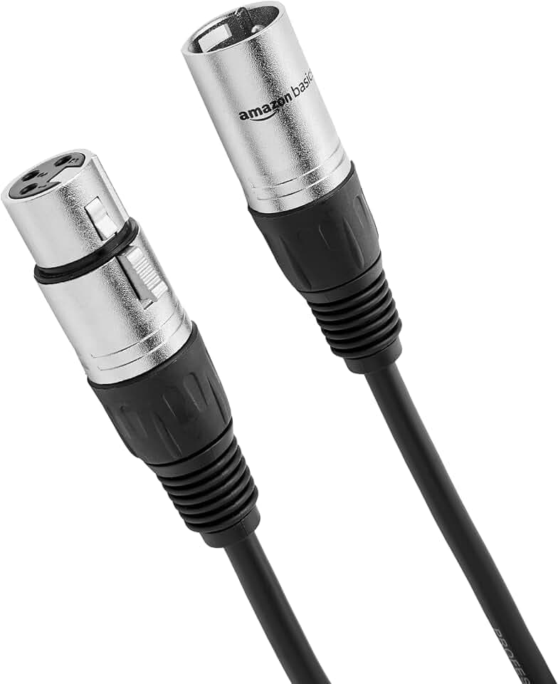 Amazon Basics 2-Pack XLR Male to Female Microphone Cable for Speaker or PA System, All Copper Conductors, 6MM PVC Jacket, 25 Foot, Black