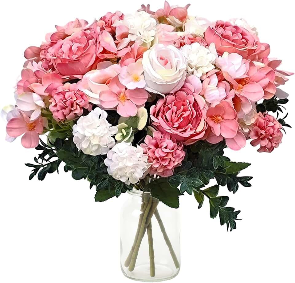 4 Bündel Pfingstrosen Kunstblumen wie Echt, Rosa Fake Blumenstrauß