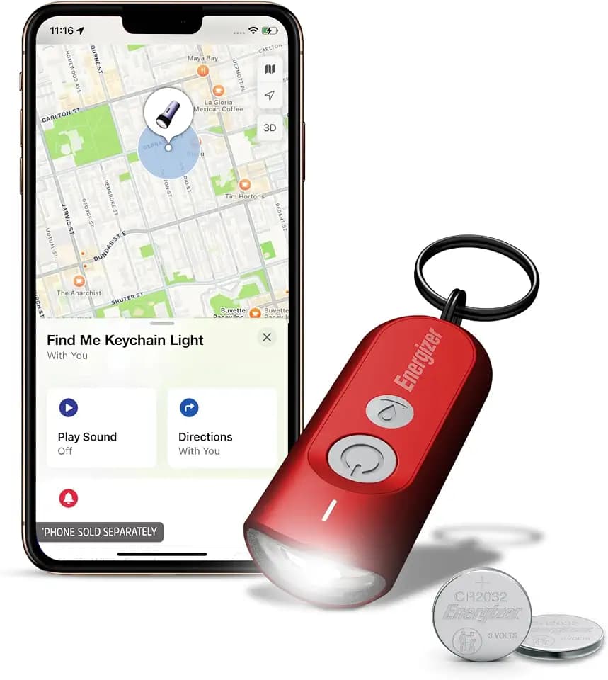 Energizer Find Me Keychain Light, Apple Find My Bluetooth Tracker, Red