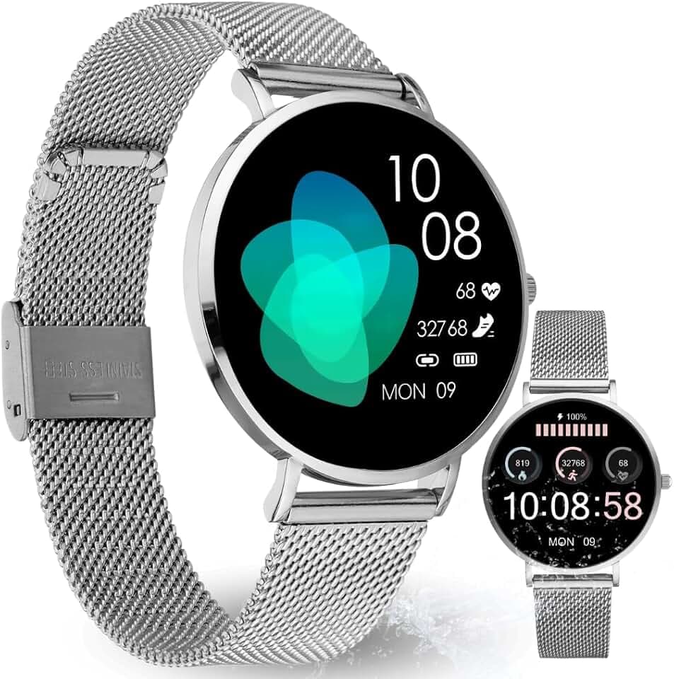 XCOAST SIONA 2 Nano Silber, kleine Damen Smartwatch - 37mm AMOLED Display, iOS&Android, Filigran, Frauen Fitness Tracker, Wasserdicht, Puls, Blutdruck, Blutsauerstoff, 7 Tage Akku