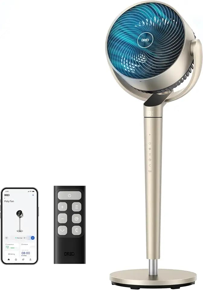 Dreo Pedestal Fan with Smart Control, 43'' Inches, 150°+120° Omni-Directional Oscillating Quiet Fans for Bedroom, 110ft Circulator Fan with DC Motor, 9 Speeds, 6 Modes, 12H Timer, Wi-Fi/Voice/Alexa