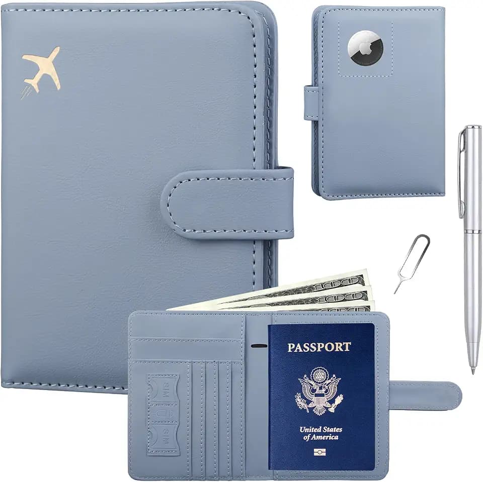 GOAUS Passport Holder for Travel with AirTag Slot, Passport Book Wallet