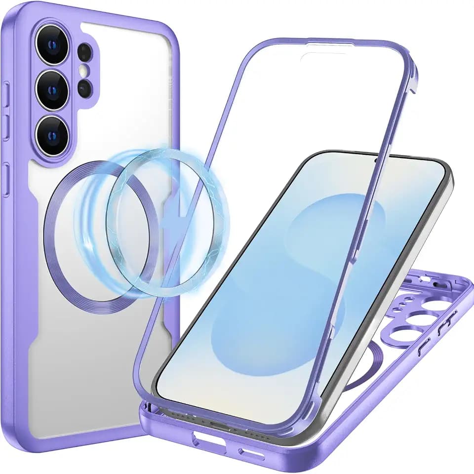 Hülle für Samsung S26 Ultra, Kompatibel mit Mag-Safe, 360 Grad Rundumschutz Handyhülle mit Integriertem Displayschutz Stoßfest Ultradünn Transparent Silikon Schutzhülle, Lila