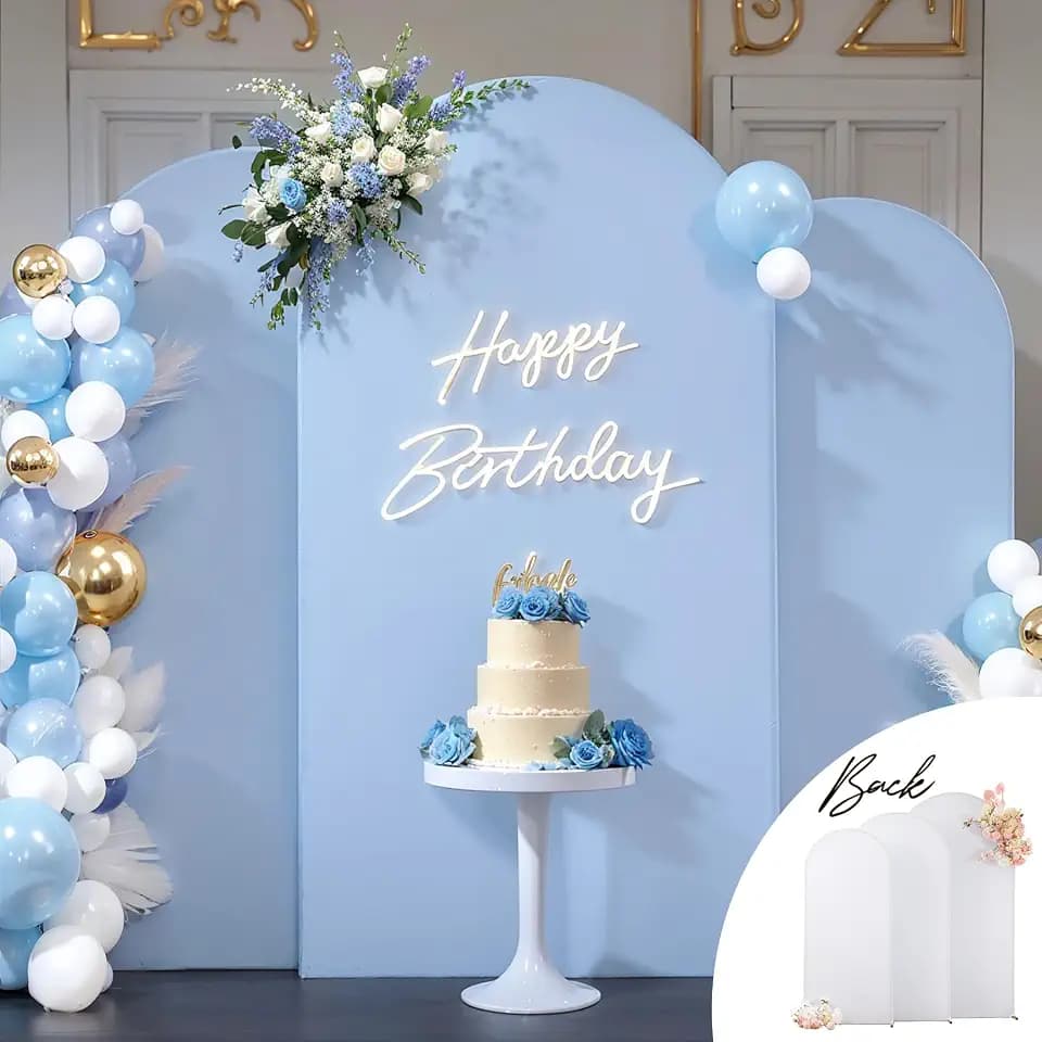 White Blue Arch Backdrop Cover Set of 3 Wedding Arch Covers Stretchy Backdrop Arch Cover 6FT 6.6FT 7.2FT Birthday Party Arch Stand Cover Spandex Ceremony Baby Shower Banquet Decoration