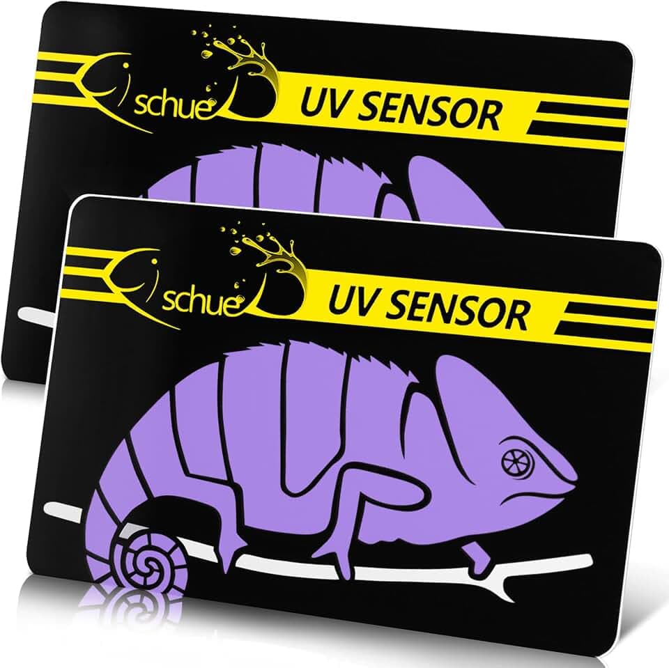 Quick Test UVB Sensor, Reptile UV Tester Heating Lamp Photochromic UVB Card Indicator，Available with UVB, Suitable for Sunglass Test & Sterilizing, Over 500 Times Reusable (2 Packs)