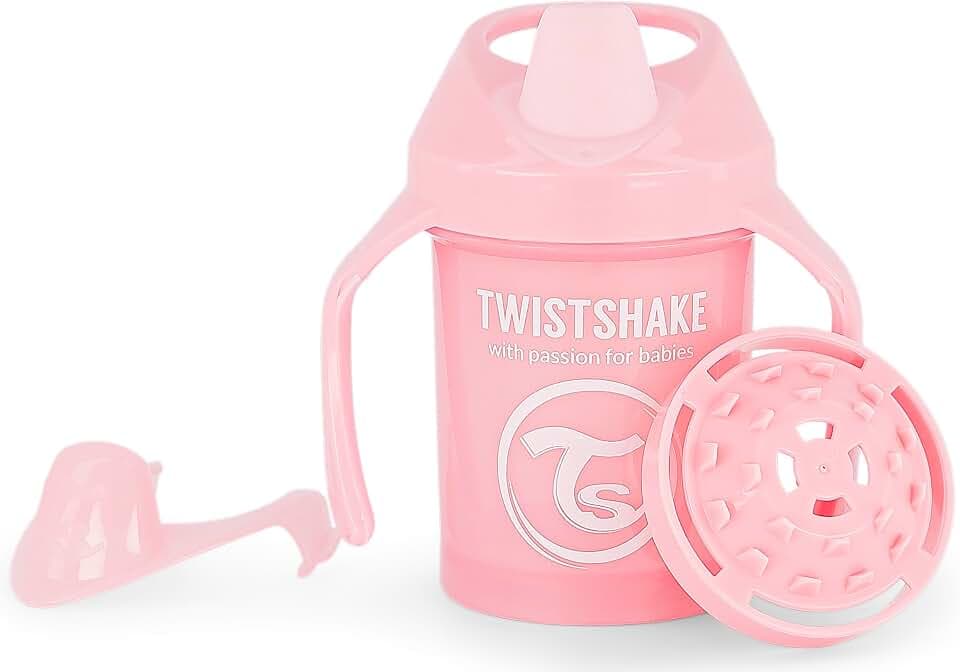Twistshake Mini Cup | Auslaufsicherer Baby-Schnabelbecher mit Weichem Ausgießer und Fruchtmixer - 230 ml | Entwöhnungsbecher für Kinder | BPA-Frei | Rosa