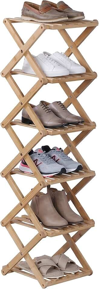 Relaxdays Schuhregal, 6 Ablagen für 6 Paar Schuhe, schmal, Nische, Natur