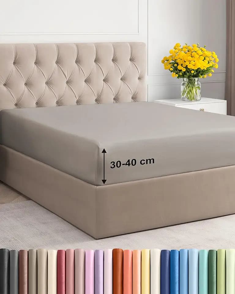 Spannbettlaken 200x200 - Mikrofaser Spannbetttuch 40cm (16") - Hellgrau