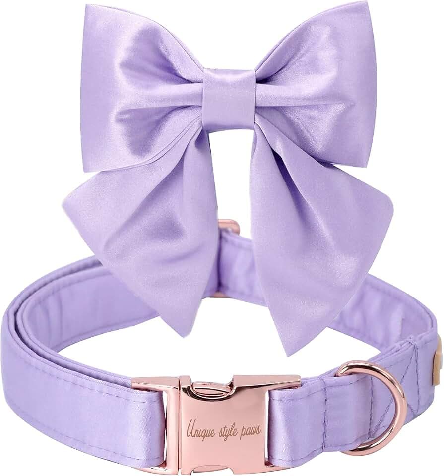 Unique style paws Seide Lila Farbe Verstellbares strapazierfähiges Hundehalsband mit Schleife Hochzeit Fliege für mittelgroße Hunde