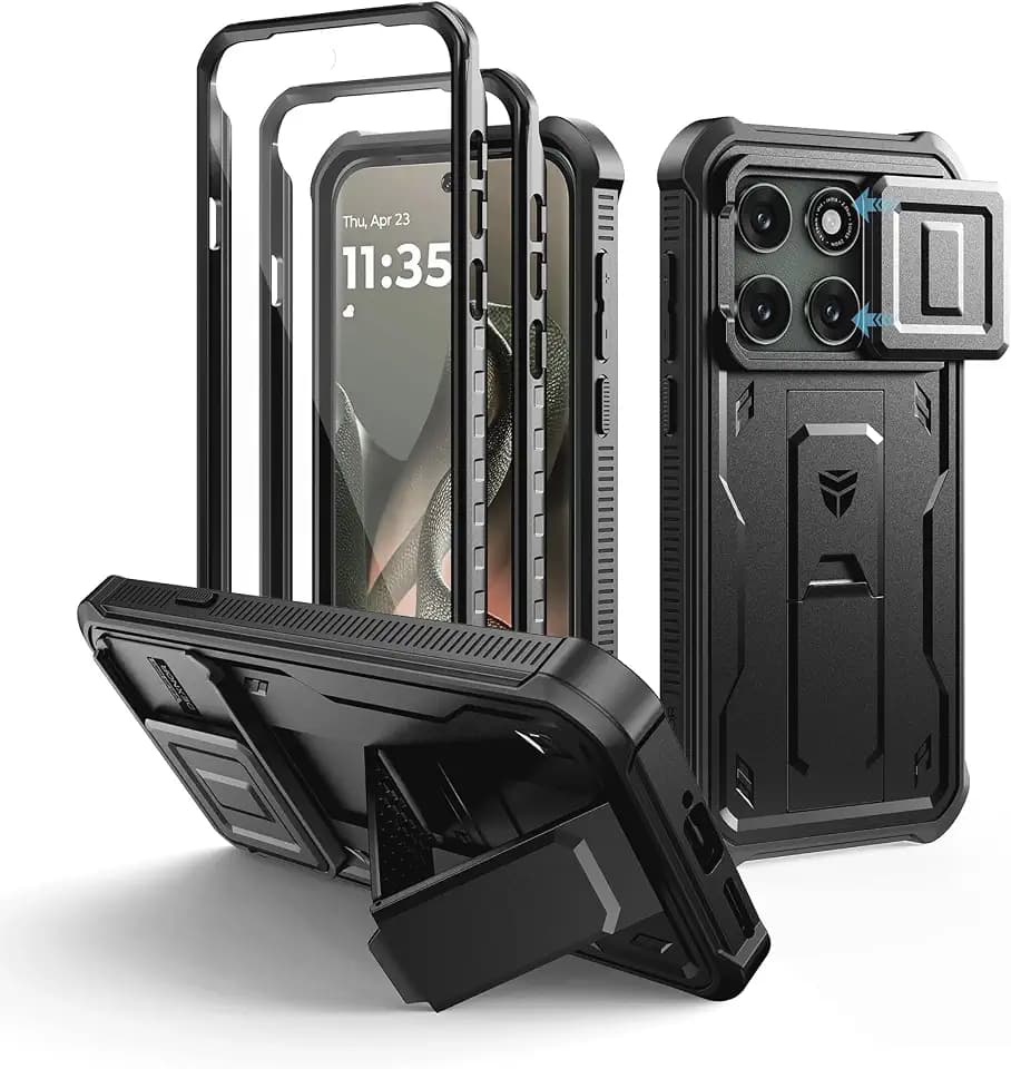 Dexnor for Motorola Moto Edge 2026 Case, [2 Front Frame] [Built-in Magnetic Slide Camera Cover & Kickstand] Heavy Duty Protection Shockproof Phone Case with Screen Protector, 6.3 inch Black