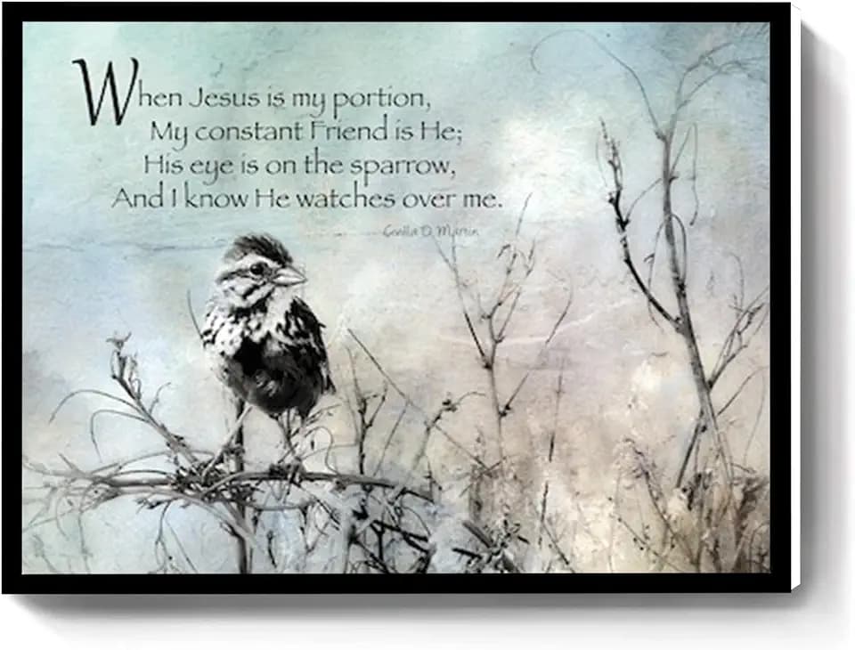 dhchengj CAFE THEMED KITCHEN DECOR，HOME WALL ART，HOUSE WALL ART，His Eye is on the Sparrow inspirational lyric for printing wall，8''x12''Framed Modern Canvas Wall Art