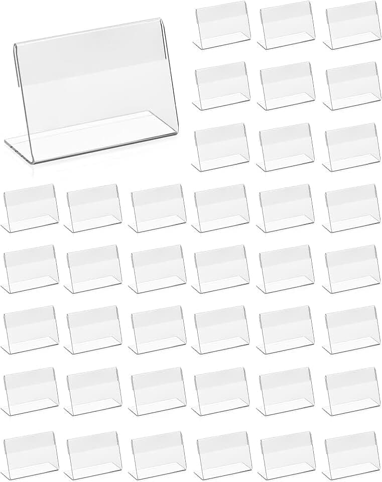 QWORK® 40 Stück Acryl Etikettenhalter, Klein Namenskarten Halter Visitenkarten Display für Büro Schulen Shop Einkaufszentren (6 x 4 cm)